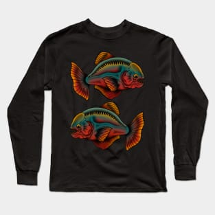 Piranha Old School American Traditional Long Sleeve T-Shirt